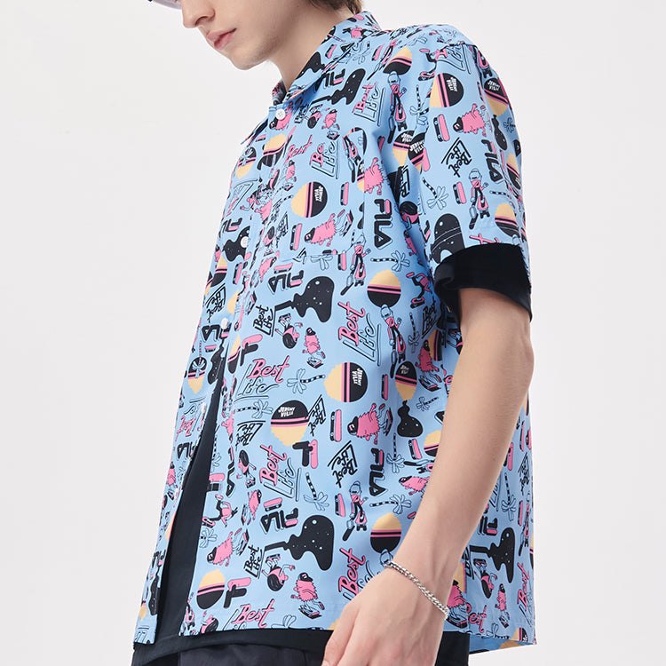 Men's FILA FUSION x Jeremyville Crossover Casual Sports Breathable Loose Printing Short Sleeve Shirt Funny T11M139401F-LB