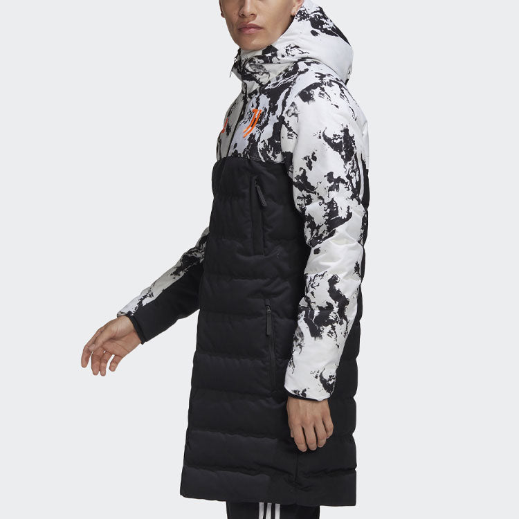 adidas Juve Ssp Dwcoat Juventus Colorblock Soccer/Football mid-length Sports hooded down Jacket Black FT9924