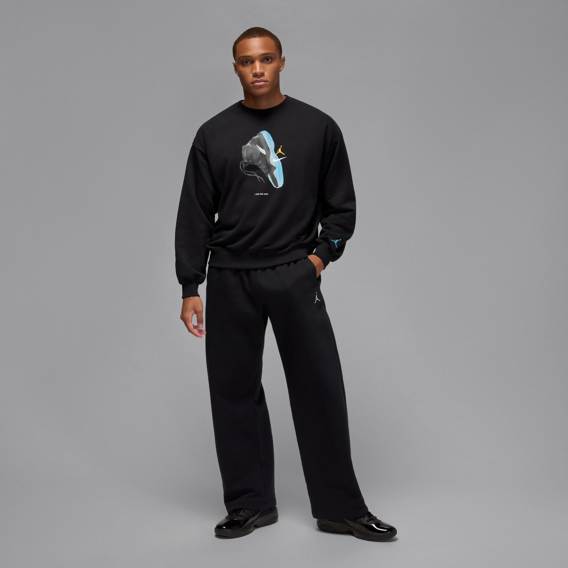 Air Jordan Brooklyn Fleece Crewneck Sweatshirt 'Black Gamma Blue' IM6301-010