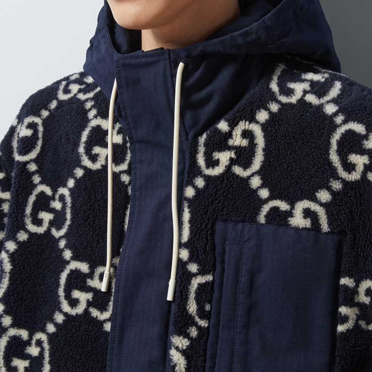 Gucci GG Fuzzy Fabric Jacquard Jacket 'Dark Blue' 771121-XJF4D-4100