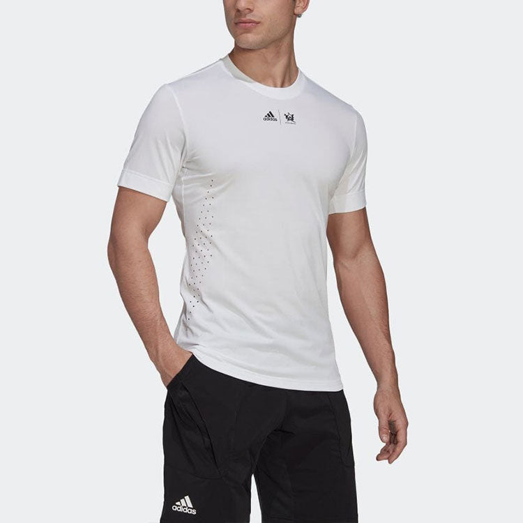 adidas FW22 Solid Color Logo Printing Round Neck Pullover Short Sleeve White T-Shirt HI5408