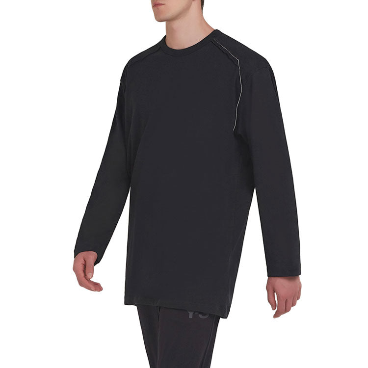 Men's Y-3 SASHIKO LS TEE Round Neck Pullover Long Sleeves Black T-Shirt DP0541