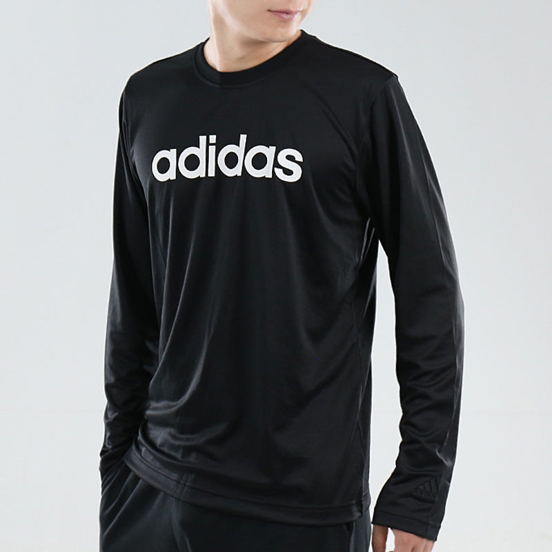 adidas M Logo Ls T Logo Printing Sports Round Neck Long Sleeves Black DH3986