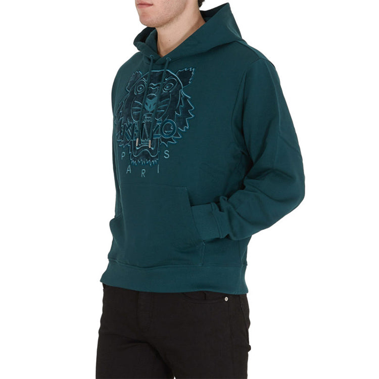 Men's KENZO Tiger Head Embroidered Cotton hooded Long Sleeves Sports Green FA65SW3104XJ-73