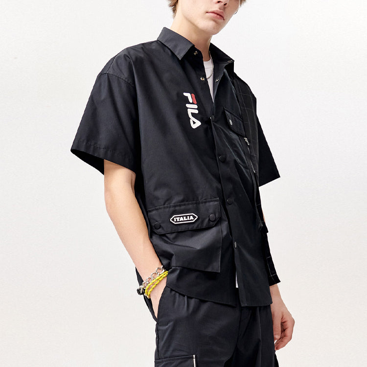 FILA FUSION Woven Pocket Cargo Short Sleeve Shirt Black T11M123403F-BK