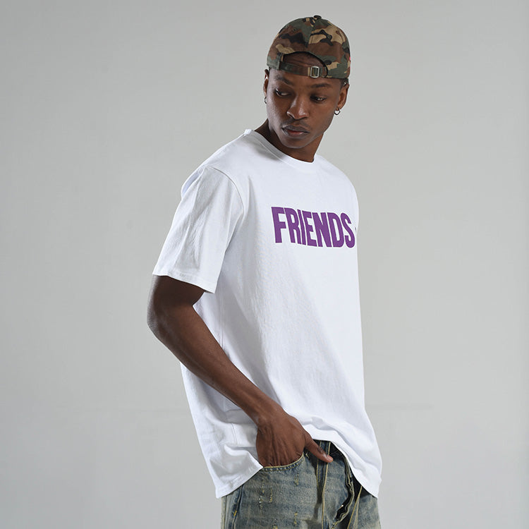 VLONE White Purple Printing Large Logo Short Sleeve Couple Style White VLTE19002
