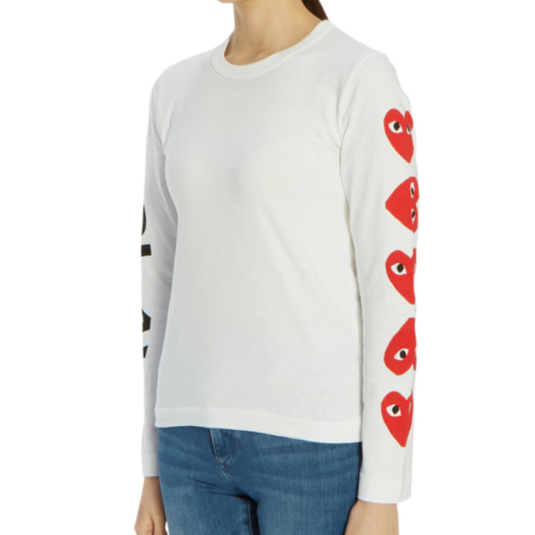 (WMNS) COMME des GARCONS PLAY 5 Hearts Long Sleeves Tee 'White' AZ-T261-051-1