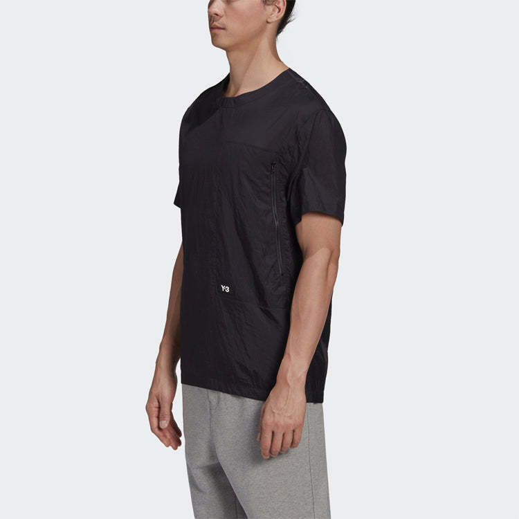 Men's Y-3 Pocket Logo Pattern Short Sleeve Black T-Shirt GK4801
