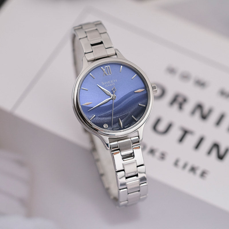 CASIO SHEEN Series SEA WAVE Subject Stylish Simplicity Watch Artificial Sapphire Gradient Blue Sapphire Crystal SHE-4550D-2BUPR