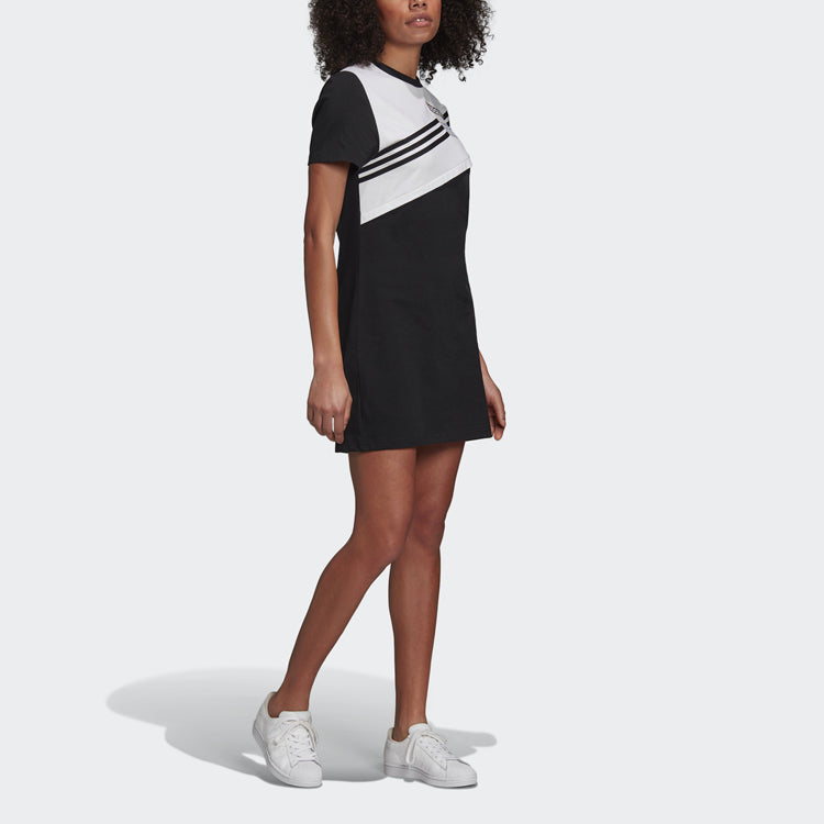 (WMNS) adidas originals Adibreak Colorblock Sports Round Neck Short Sleeve Black Dress GJ6562