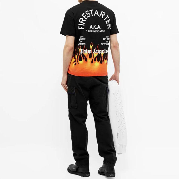 Men's PALM ANGELS Firestarter Classic Tee Flame Short Sleeve Black PMAA001R204130171088