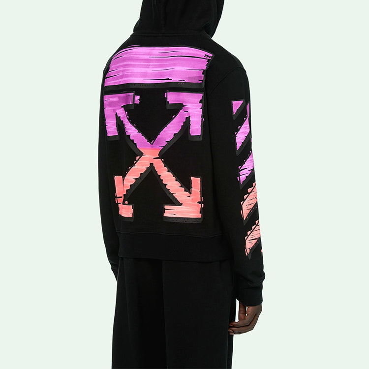 Men's Off-White SS21 Logo Printing Long Sleeves Loose Fit 'Black Fuchsia' OMBB034R21FLE0031032