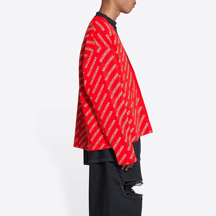 Balenciaga Mini Allover Logo Cardigan 'Red White' 699822T32336090