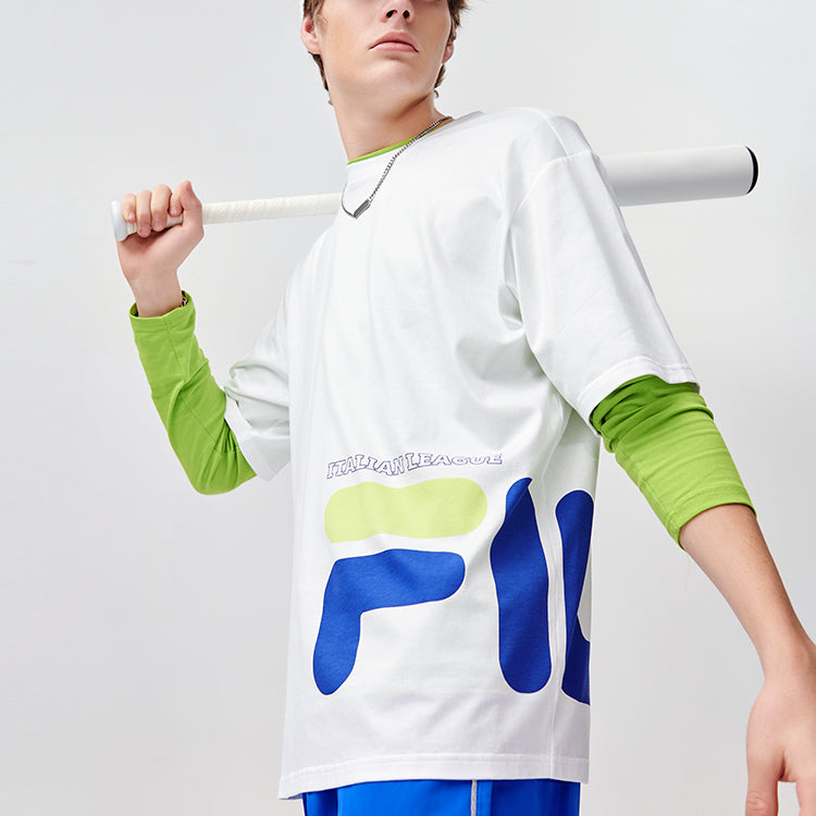 Men's FILA FUSION Contrasting Colors Logo Round Neck Short Sleeve White T11M122114B-WT