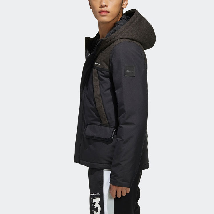 adidas neo Splicing Stay Warm Sports hooded down Jacket Black EI4440