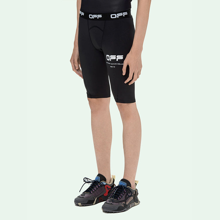 Off-White SS21 Logo Printing Soft Elastic Sports Shorts Slim Fit Version Black OMVH008V21FAB0011001
