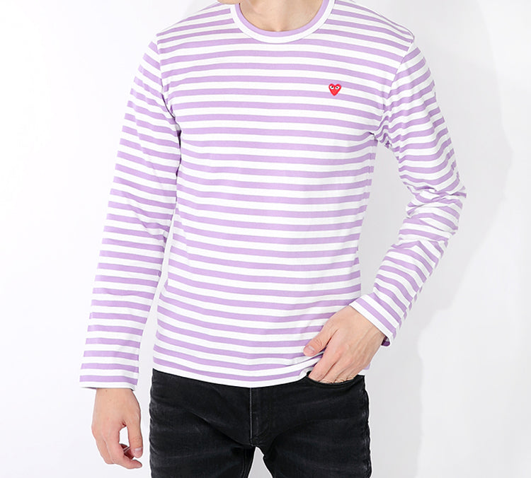 COMME des GARCONS PLAY Striped Mini Logo Long Sleeves Tee 'Pink' AZ-T218-051-4
