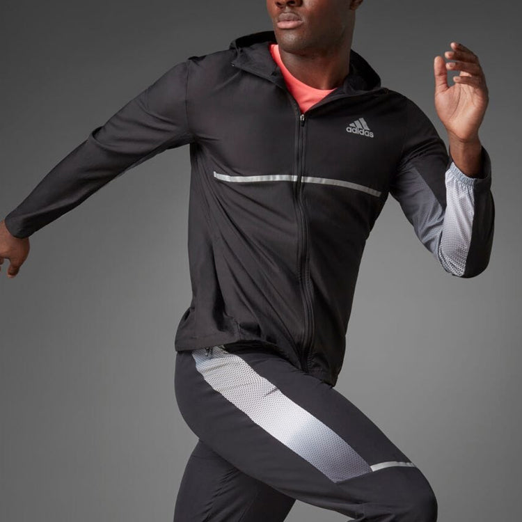 Men's adidas Own The Run Colorblock Jacket Long Sleeves hooded Version Black HB9154