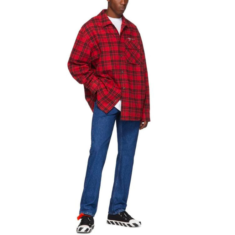 Off-White c/o Virgil Abloh Flannel Check Shirt For Men Red OMGA098R20G710212001