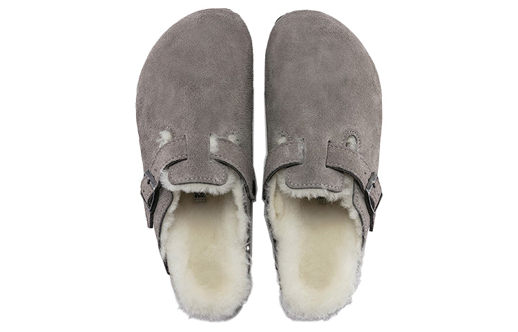 Birkenstock Boston Fur Narrow 'Suede Stone Coin Grey' 1017650