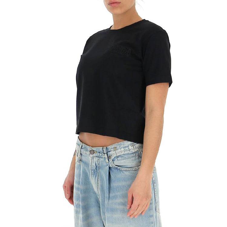 FENDI SS21 Logo Printing Pattern Round Neck Short Sleeve Black T-Shirt FS7389AFLTF0GME