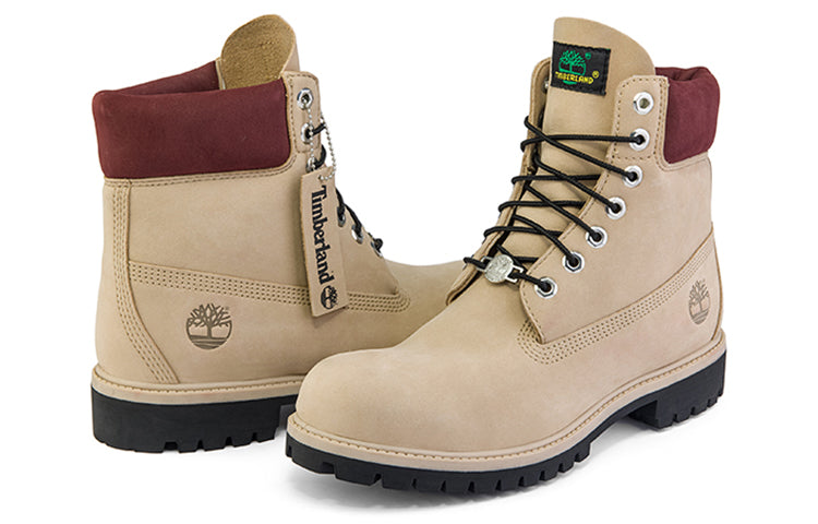 Timberland 6 Inch Premium Waterproof Boots 'Beige Nubuck with Burgundy Collar' A2M19W