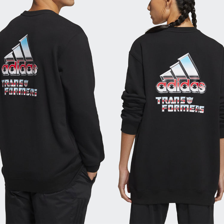 Men's adidas x Transformers Crossover Cartoon Printing Round Neck Long Sleeves Black HN4179
