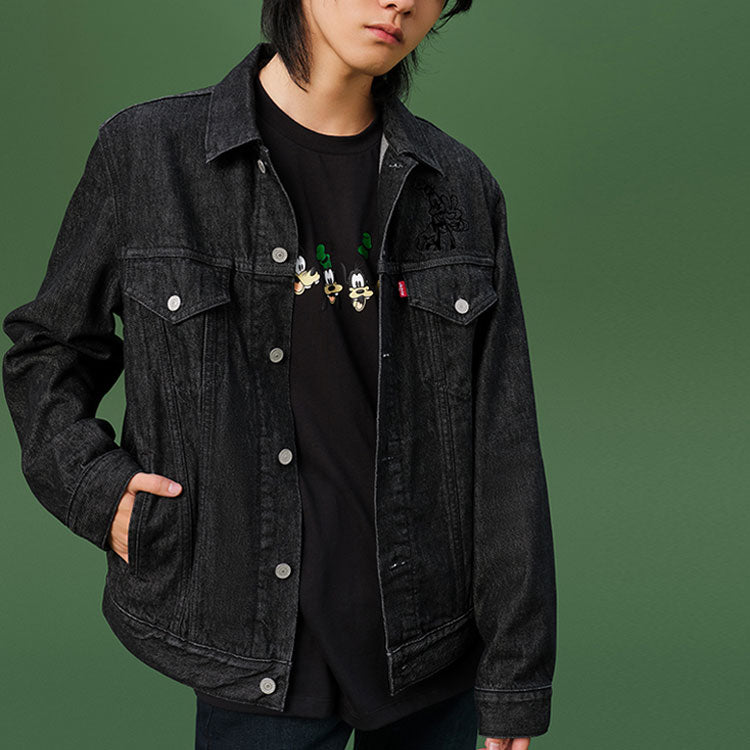 Men's Levis x DISNEY Mickey Crossover Cartoon Printing Long Sleeves Black A0881-0000