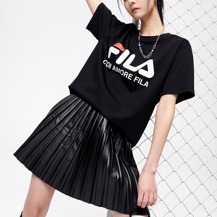 Men's FILA FUSION Logo Printing Round Neck Short Sleeve Carbon Black T-Shirt T11M829150E-BK