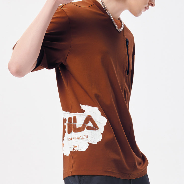 Men's FILA FUSION Logo Printing Splicing Sports Loose Short Sleeve T11M133101F-DR