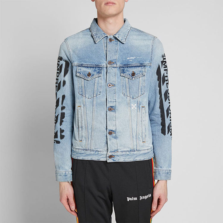Off-White Alphabet Logo Pattern Printing Cotton Washed Denim Jacket Blue OMYE005R193860157310