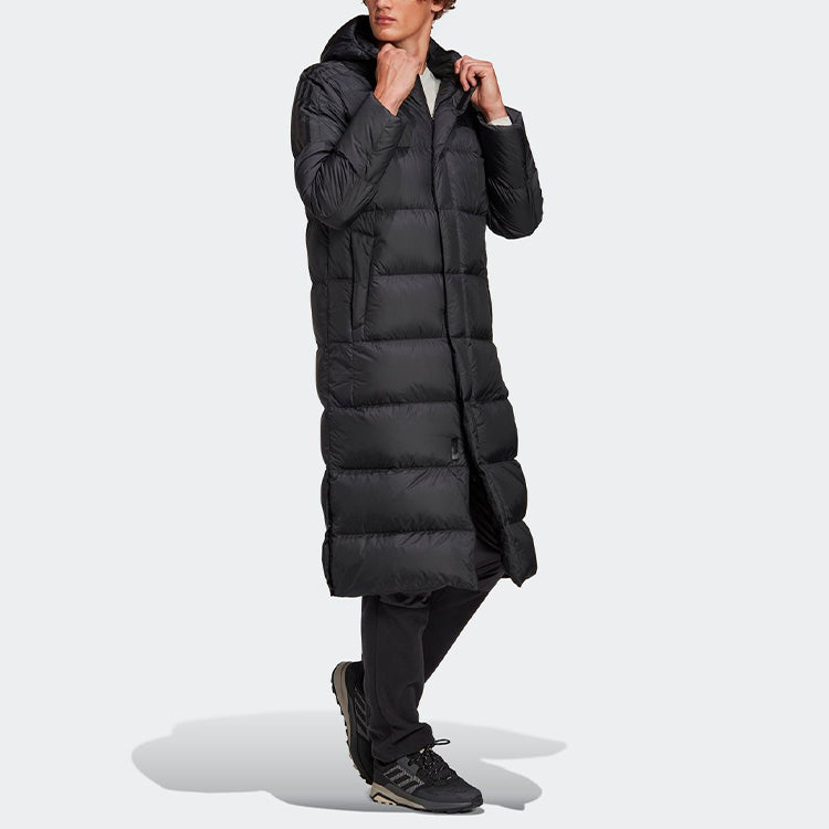 adidas Windproof Stay Warm hooded mid-length Down Jacket Black GE9995
