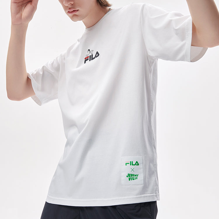 FILA FUSION x Jeremyville Crossover Skateboard Sports Printing Loose Short Sleeve Couple Style White T11U139103F-WT