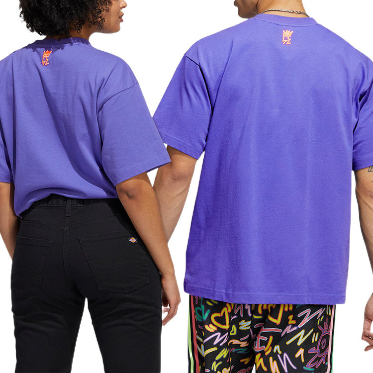 adidas originals Large Logo Alphabet Round Neck Casual Sports Short Sleeve Couple Style Purple HC3077