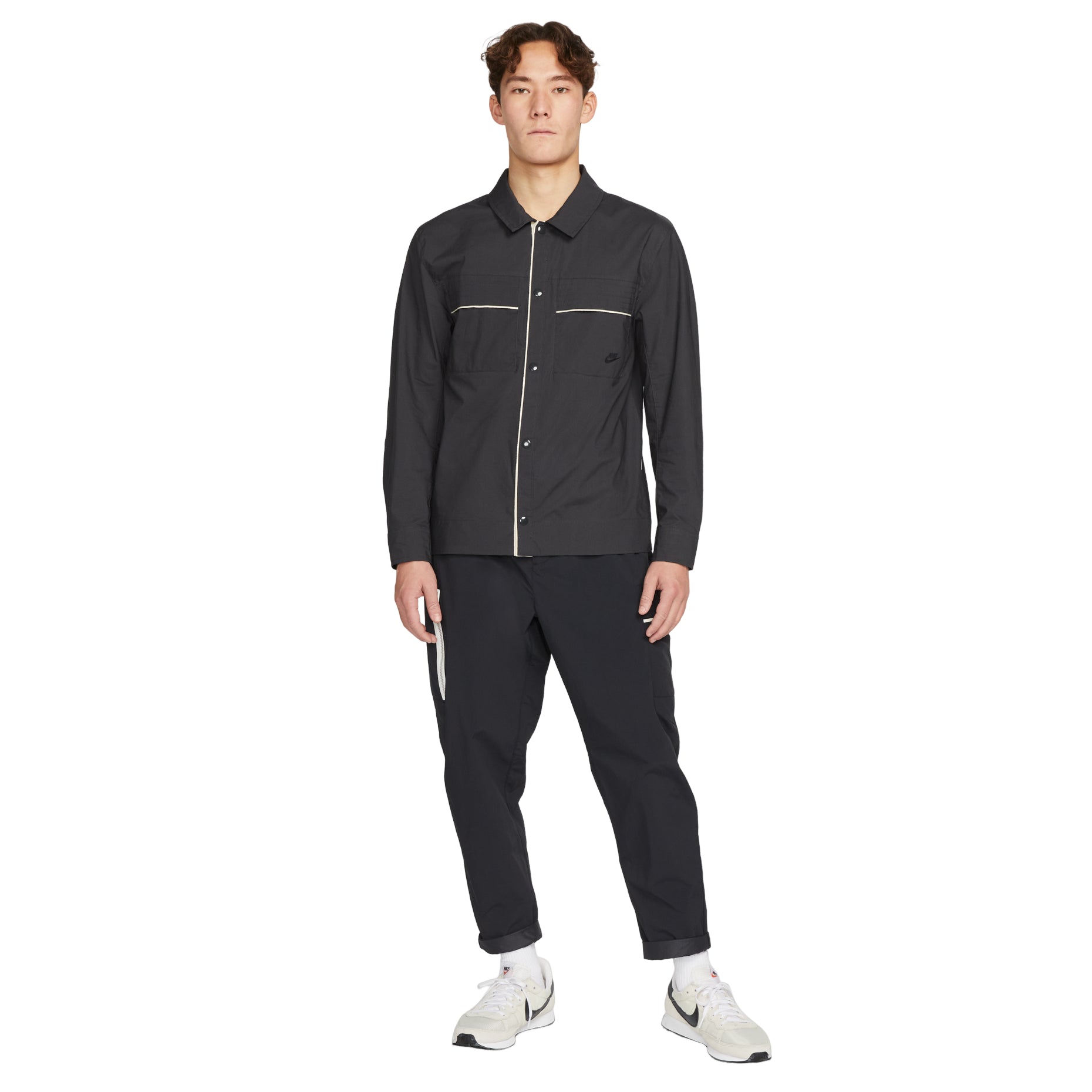 Nike Sportswear Style Essentials Woven Button-Up Top 'Black' DM6640-045