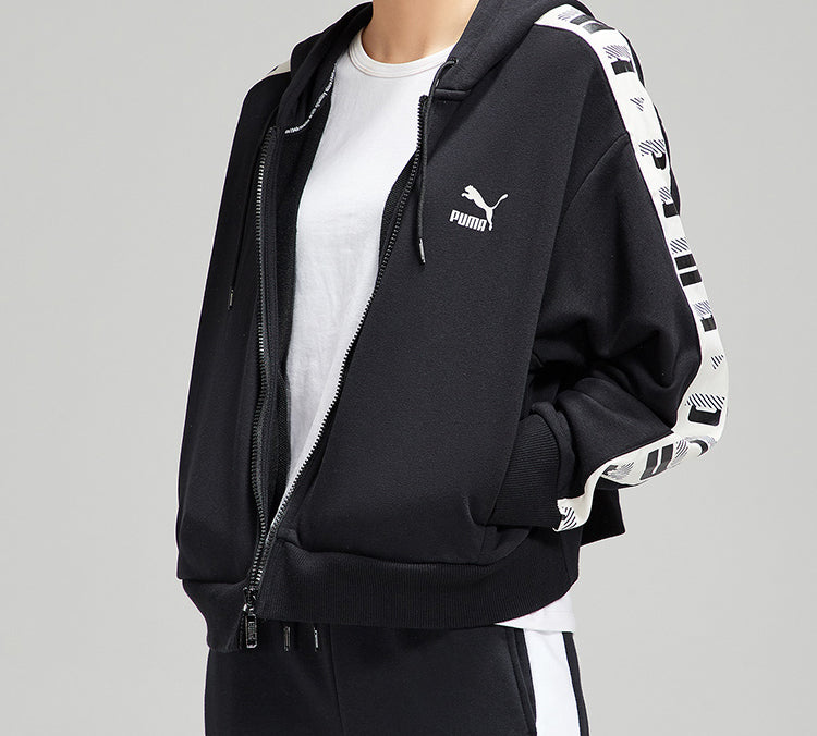 (WMNS) PUMA Knit hooded Zipper Jacket Black 578594-01