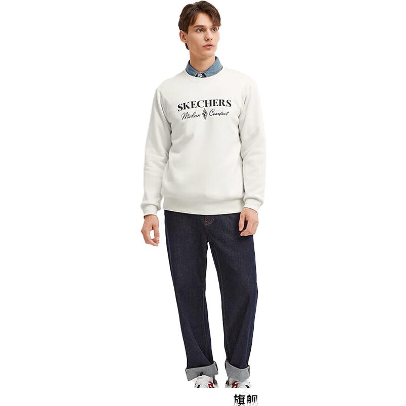 Skechers Diamond Series Letter Printed Crew Sweater 'White Black' L423M173-0074