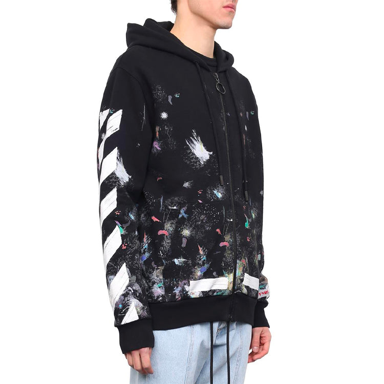Off-White Graffiti Arrow Printing Zipper hooded Long Sleeves Ordinary Version Black OMBB003G20JER0019901