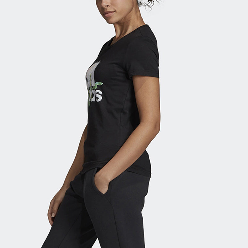 (WMNS) adidas Must Haves Flower T-Shirt Asia Sizing 'Black White' ED6160