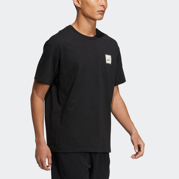 adidas Large Printing Round Neck Sports Short Sleeve Unisex Black HN2065