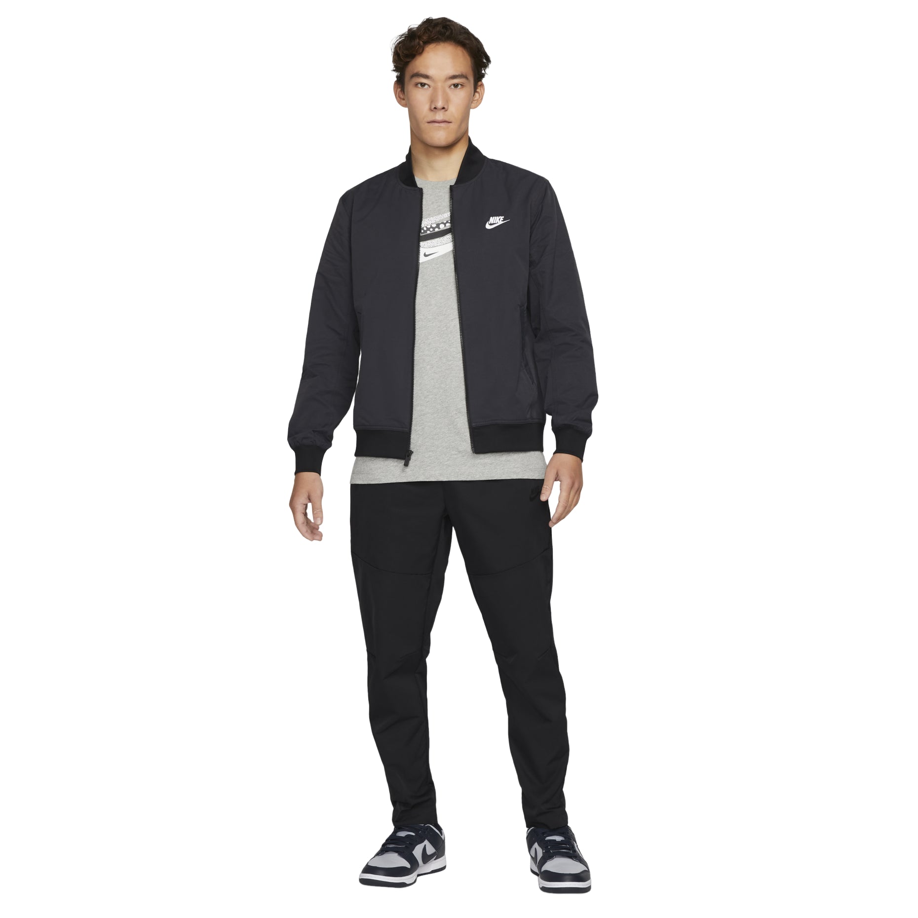 Men's Nike Solid Color Logo Stand Collar Long Sleeves Jacket Black DM6822-010