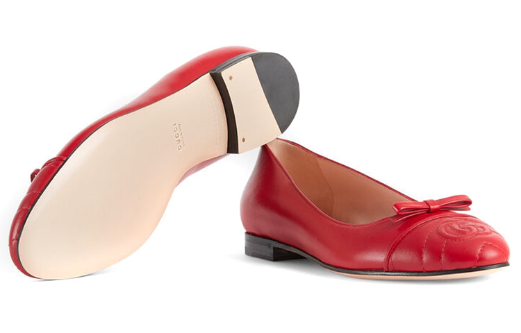 (WMNS) Gucci Ballet Flat With Double G Leather 'Red' 680878-BKO60-6549