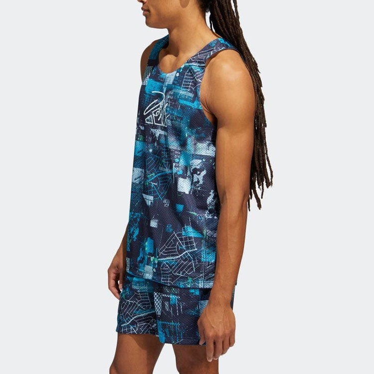 Men's adidas Reversible Logo Printing Straight Casual Sports Navy Blue Vest HE6376
