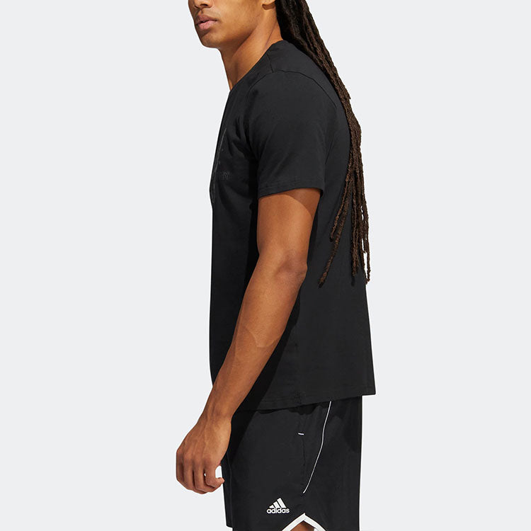 Men's adidas Solid Color Mitchell Logo Printing Round Neck Short Sleeve Black T-Shirt HG4417