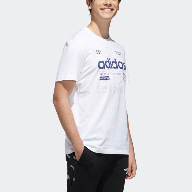 adidas Logo Printing Round Neck Casual Sports Short Sleeve White FM6279