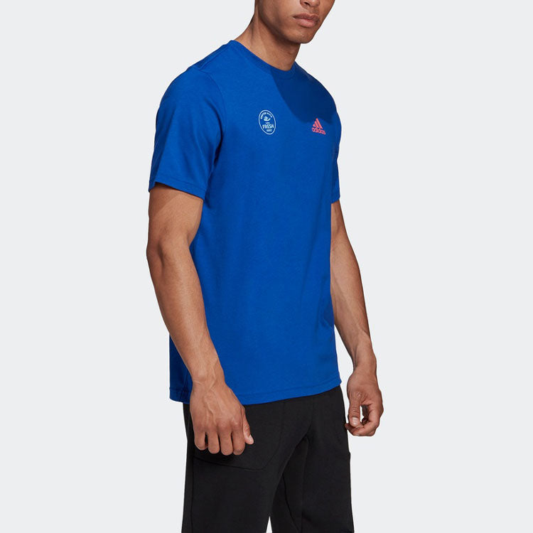 Men's adidas Printing Round Neck Casual Sports Short Sleeve Blue T-Shirt GE4666