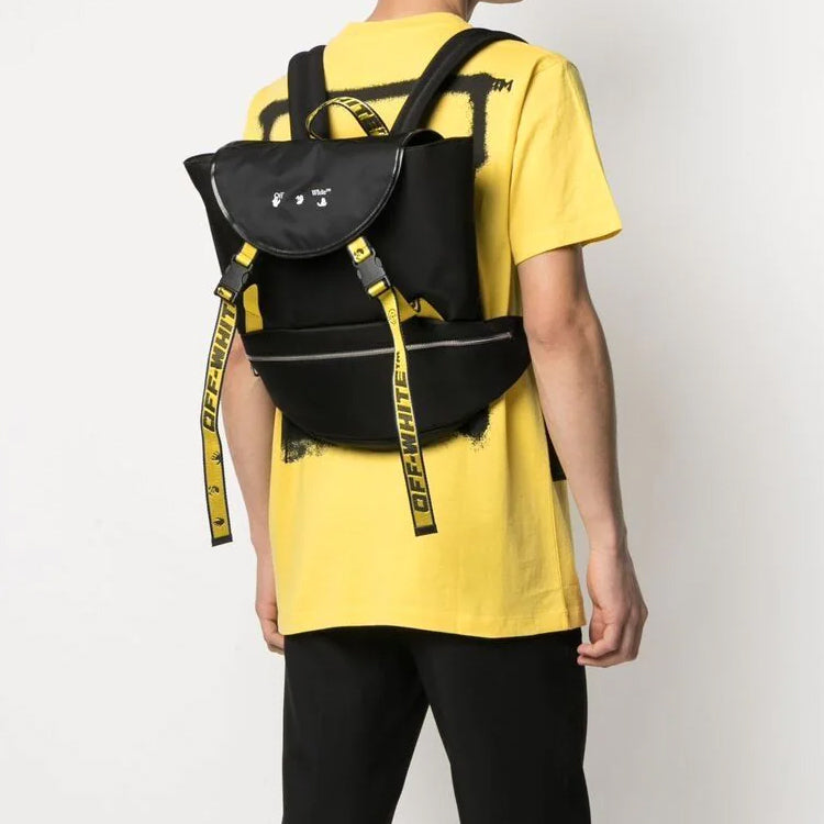 Men's Off-White 21 logo Printing Series Functional backpack schoolbag Black OMNB036S21FAB0011001