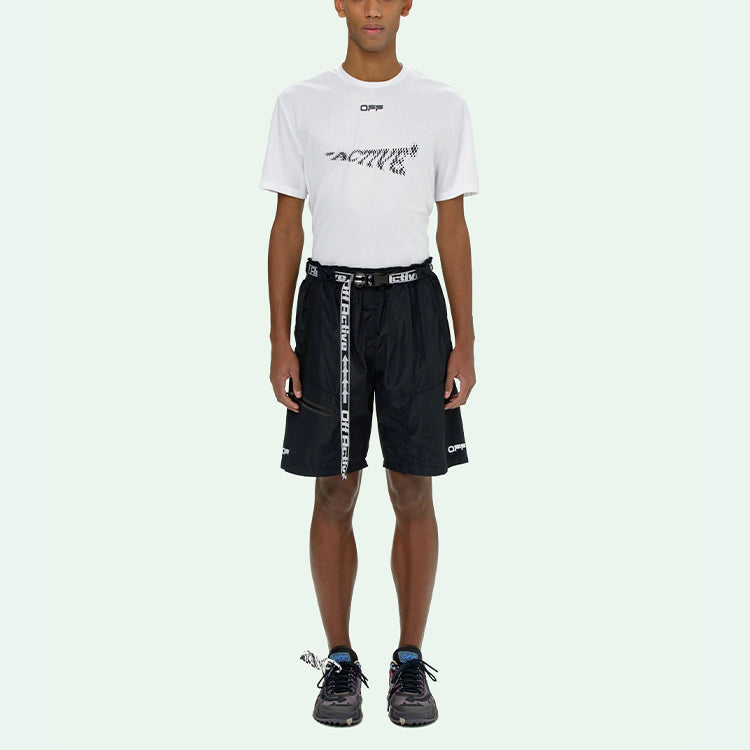 Off-White Logo Printing Belt Cargo Sports Shorts Version Black OMVH010V21FAB0011001