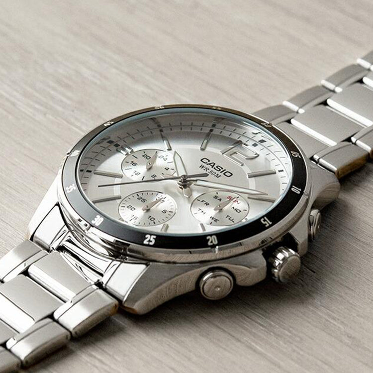 CASIO Waterproof Stainless Steel Strap Mens White Analog MTP-1374D-7A