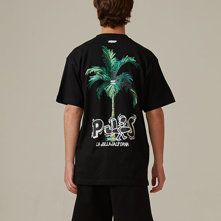 PJs Vigor Surf Graffiti Large Pattern Printing Short Sleeve Unisex Black 20SSTS10233-P